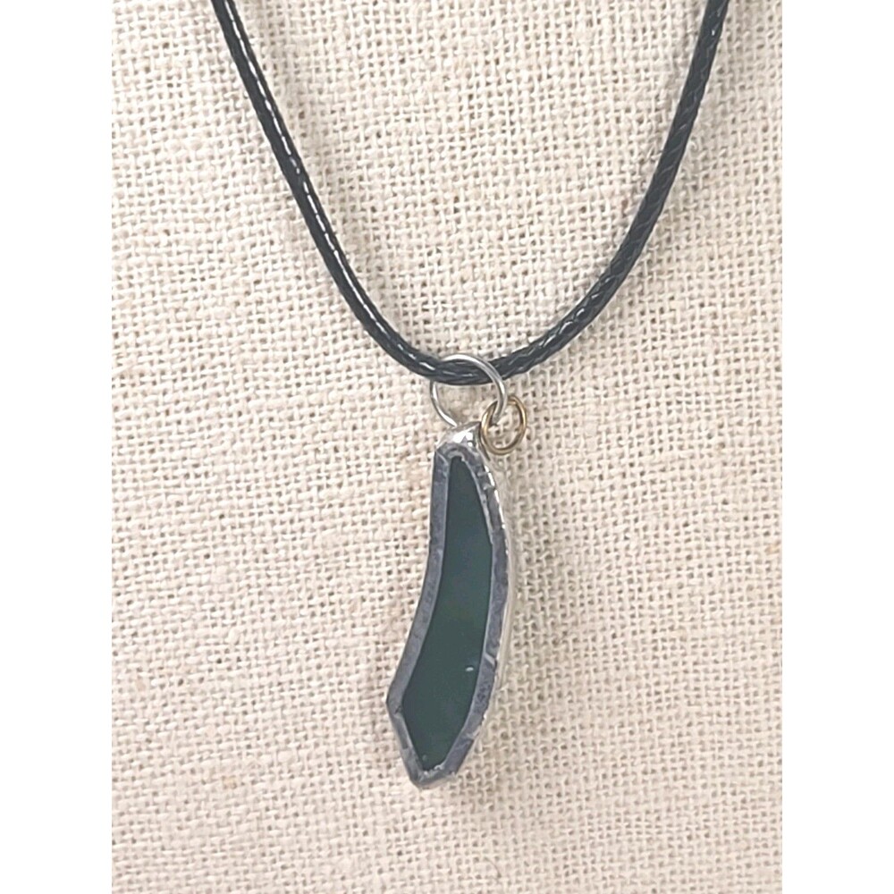 Vintage Glass Green Sea Glass  Sterling Silver  Dangle Pendant Handmade